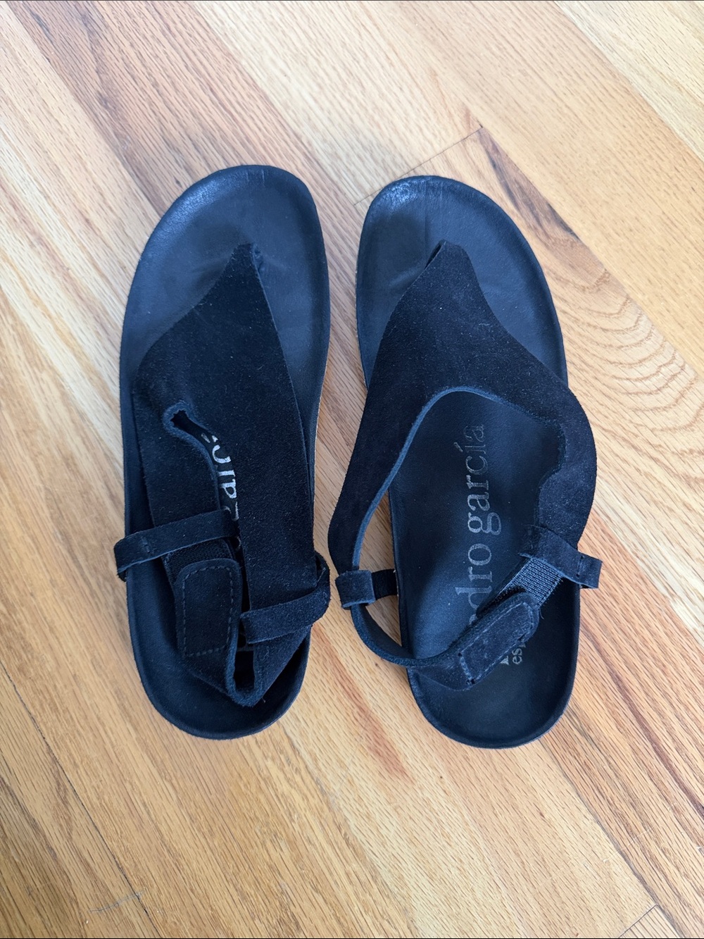 Pedro Garcia Black Suede Toe-Loop Sandals with Back Strap